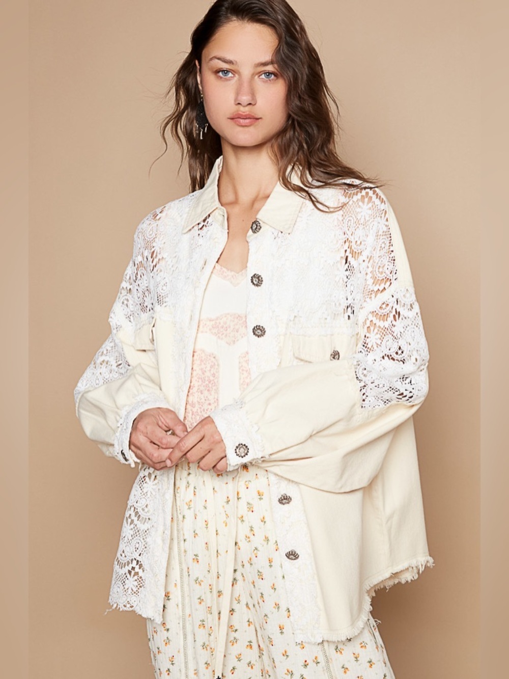 POL “ Salt Air Lace Shacket “ | Natural